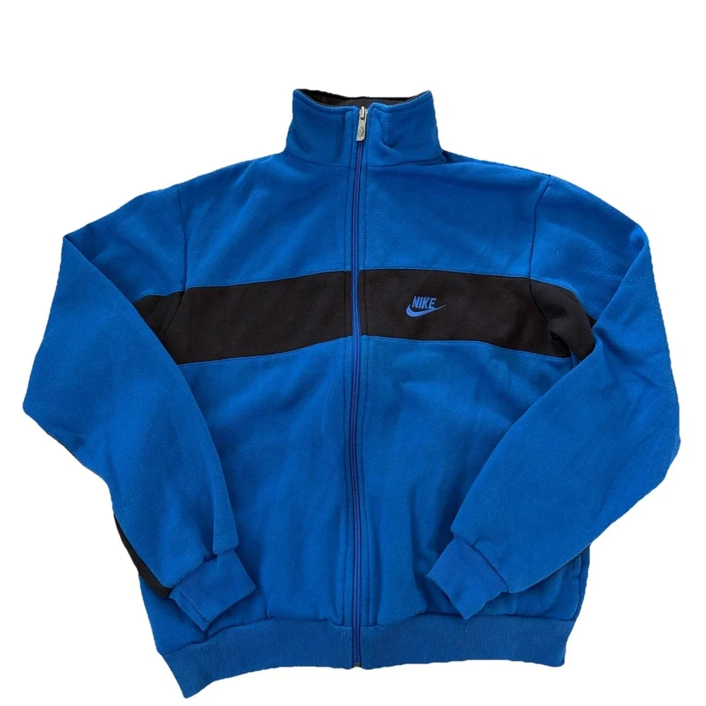 Vintage 90s Nike Fleece Full Zip Jacket Blue Black Youth XL Adult S